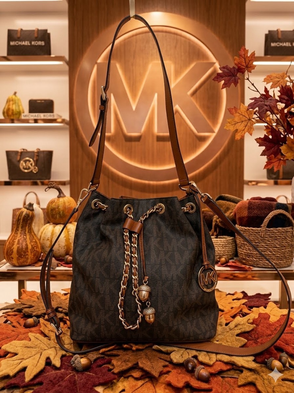 ✨ LIKE NEW ✨ Michael Kors Frankie Large Drawstring Bucket Bag - Brown Monogram